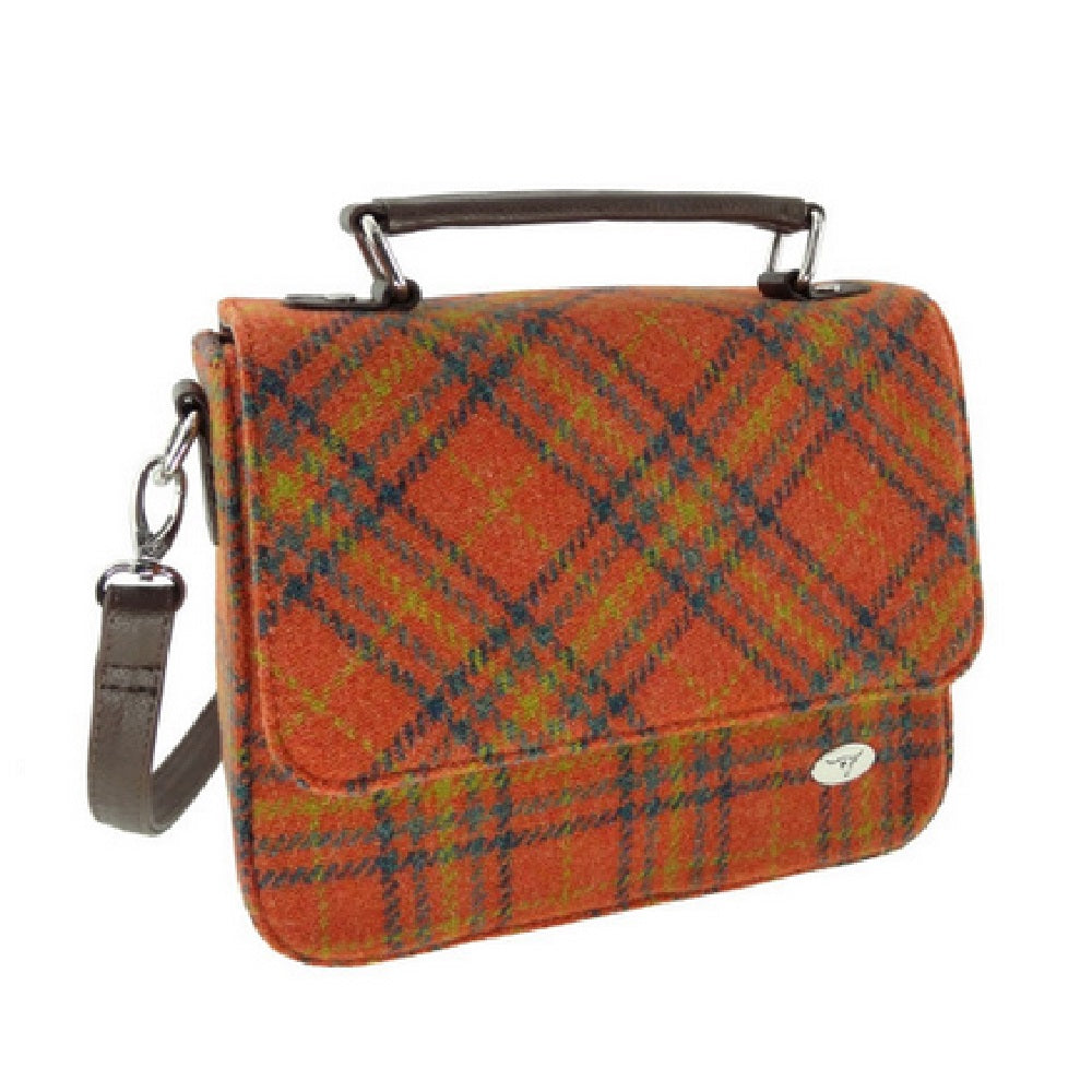 Glen Appin Harris Tweed Thurso Handbag Orange Check
