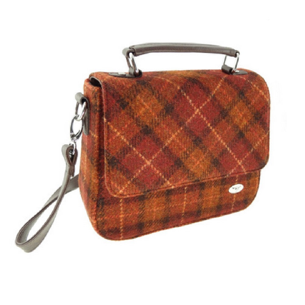 Glen Appin Harris Tweed Thurso Handbag Dark Orange Check