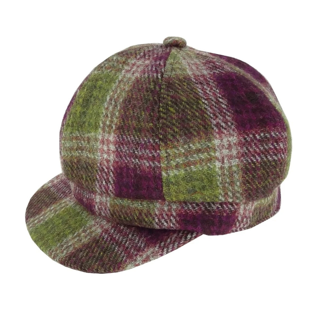 Glen Appin Ladies Harris Tweed Bakerboy Cap Heather Check
