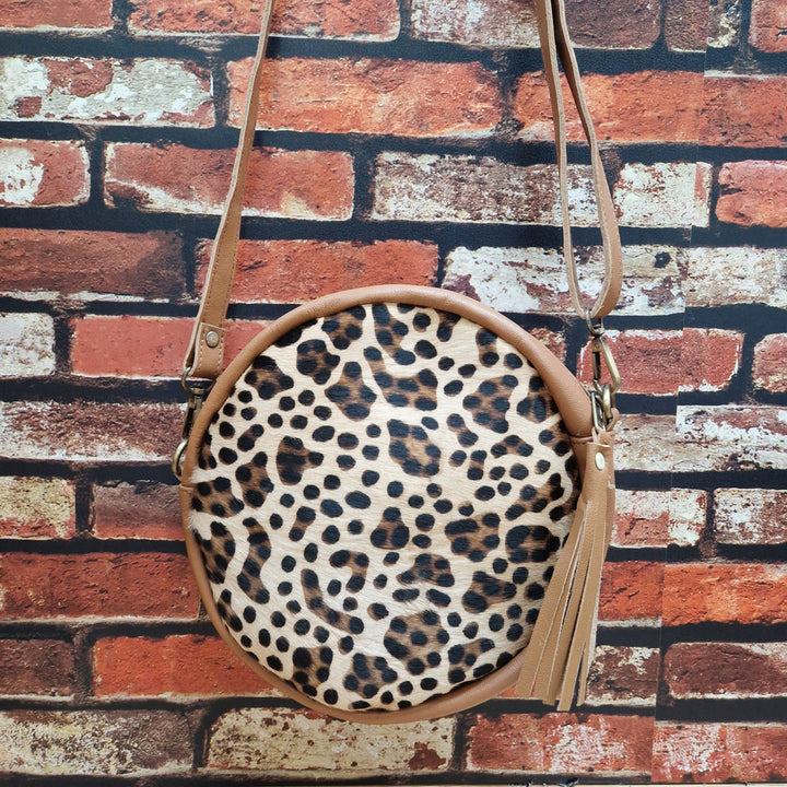 Round Recycled Leather Crossbody Handbag