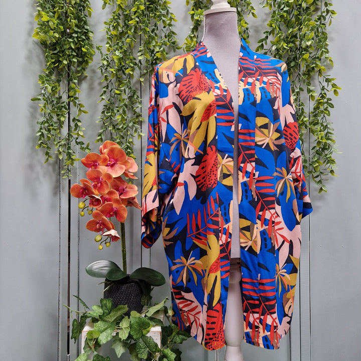Kimono Wrap Cover Up - Floral Cobalt Blue