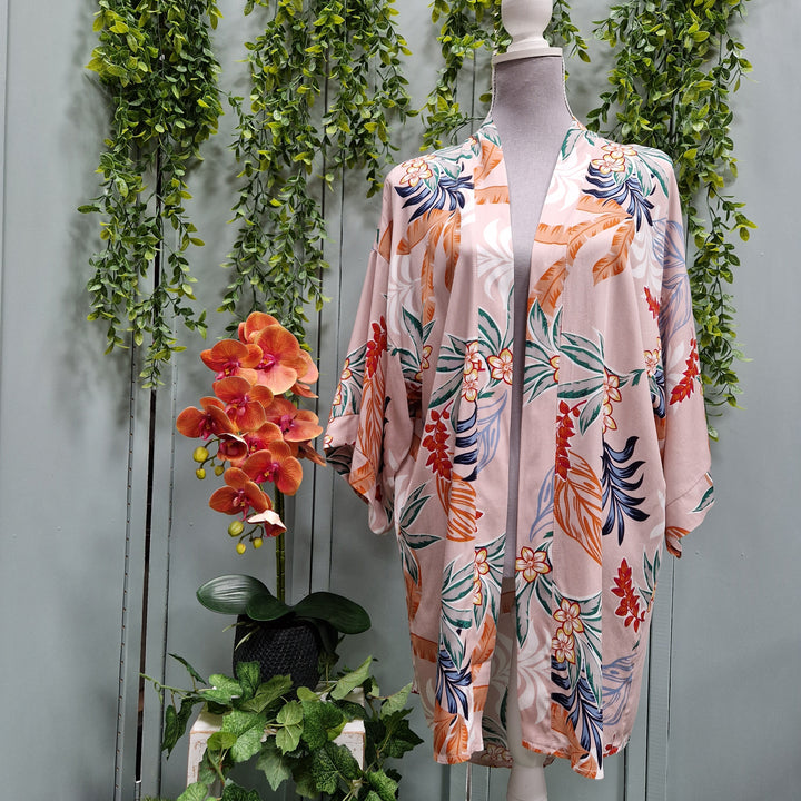 Kimono Wrap Cover Up - Floral Dusky Pink