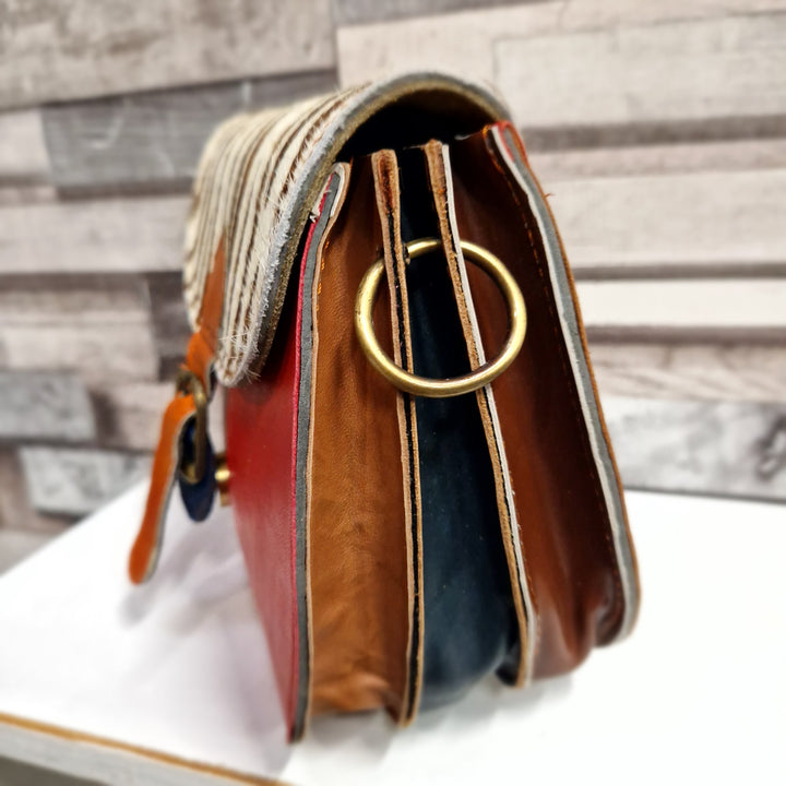 Recycled Leather Small Saddle Crossbody Handbag 073-110