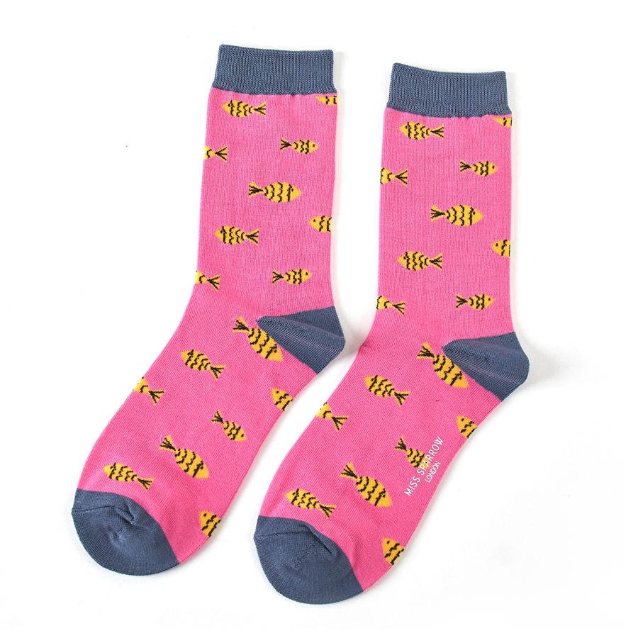 Miss Sparrow Bamboo Socks Little Fish Bright Pink
