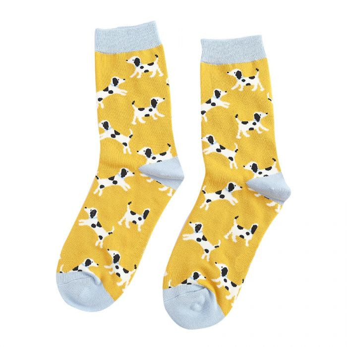 Miss Sparrow Bamboo Dalmation Dog Socks (Yellow)