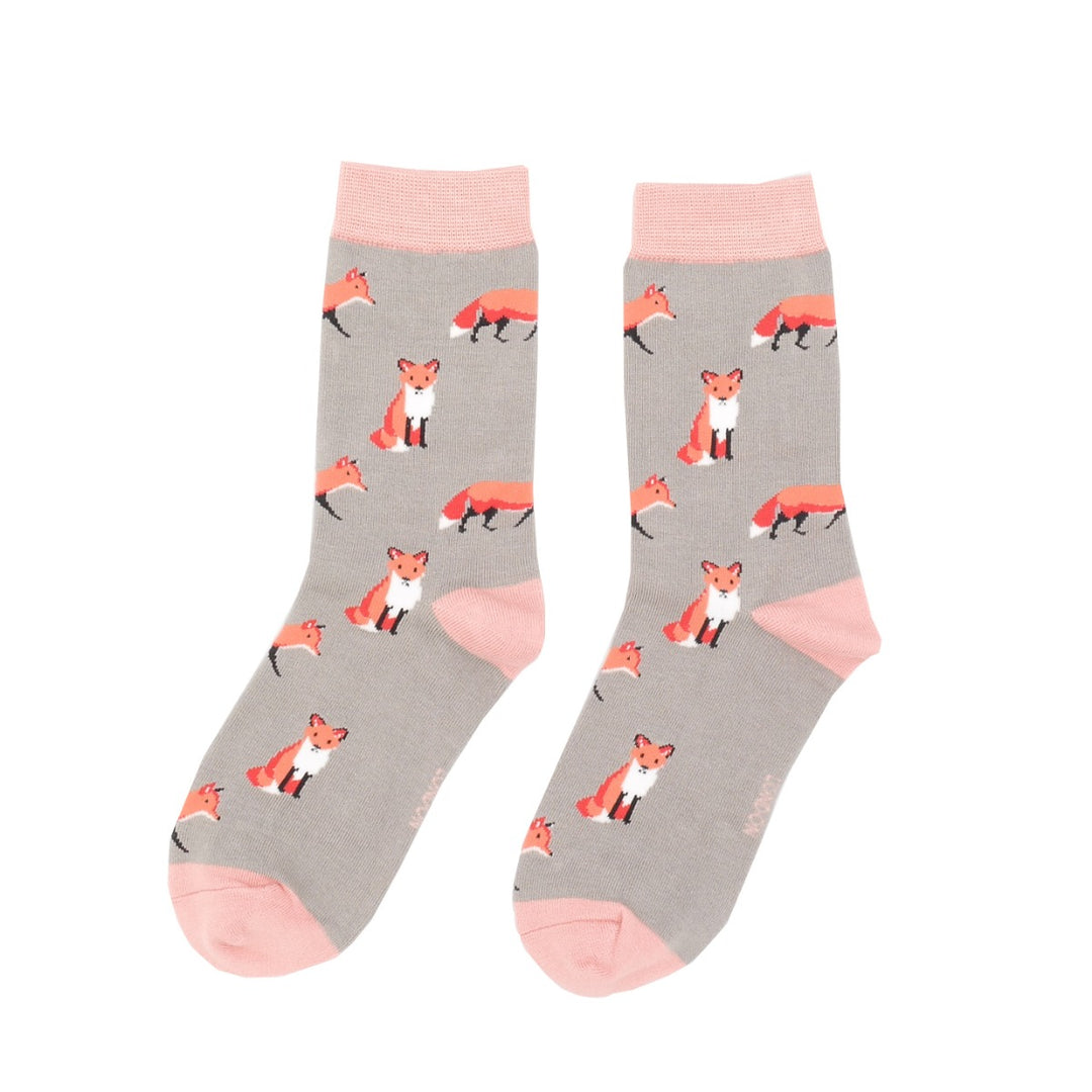 Miss Sparrow Bamboo Socks Foxes Grey