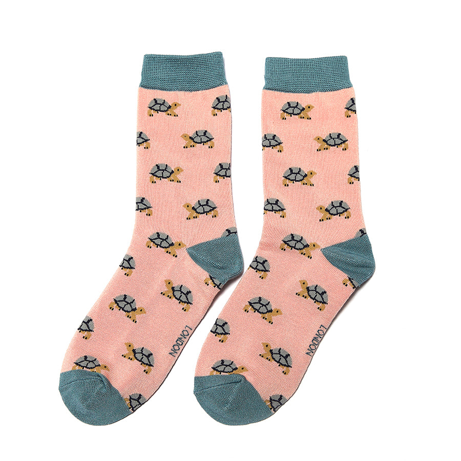 Miss Sparrow Bamboo Socks Turtles In Pink