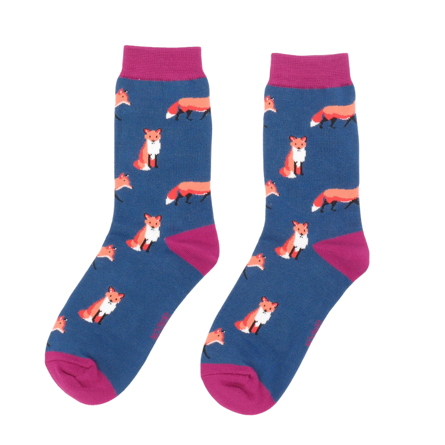 Miss Sparrow Bamboo Socks Foxes (Denim Blue)