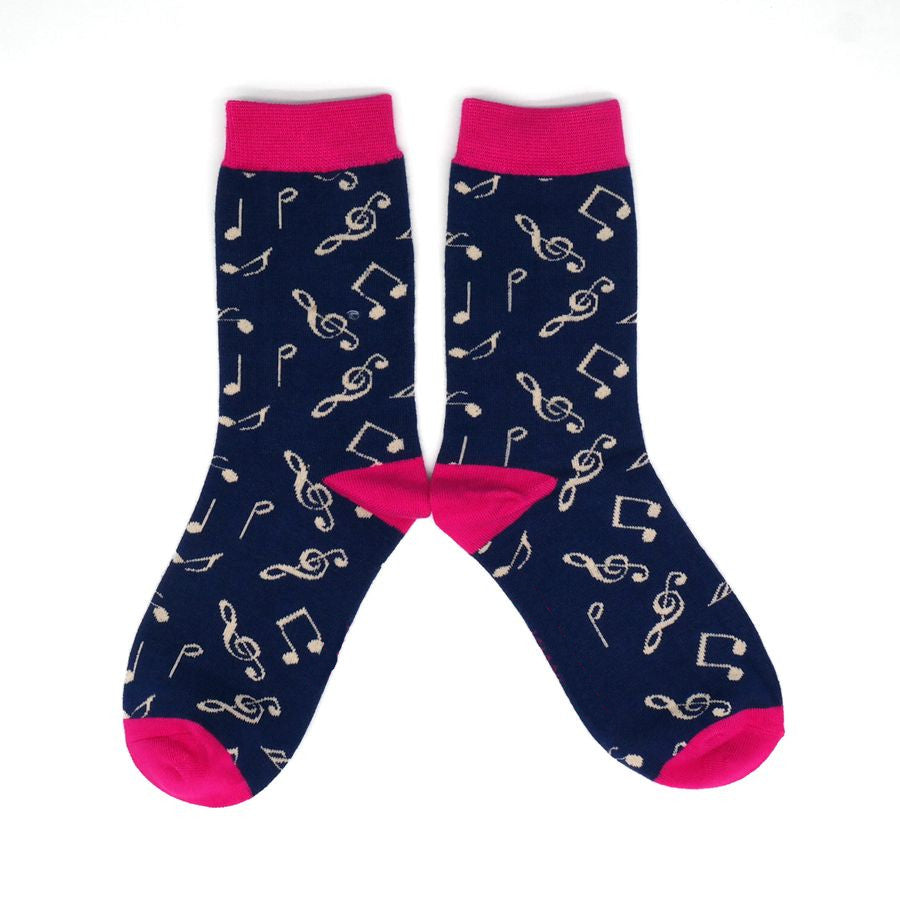 Miss Sparrow Bamboo Socks Music Notes Navy
