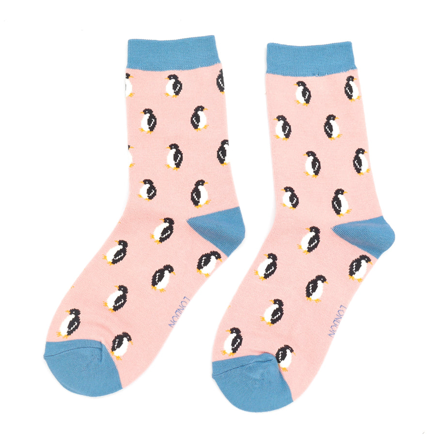 Miss Sparrow Bamboo Little Penguins Socks In Dusky Pink
