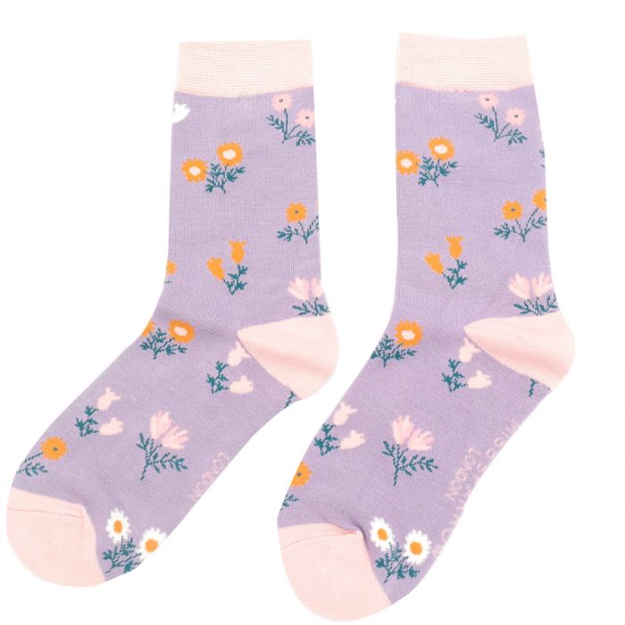 Miss Sparrow Bamboo Dainty Floral Socks (Lilac)