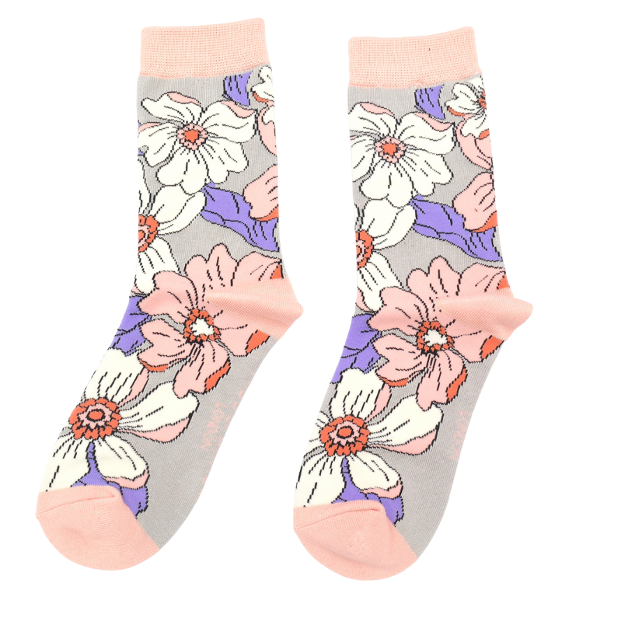 Miss Sparrow Bamboo Socks Flower Power In Silver