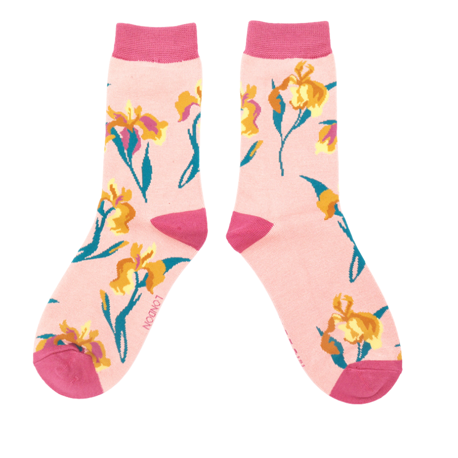 Miss Sparrow Bamboo Wild Iris Socks In Dusky Pink