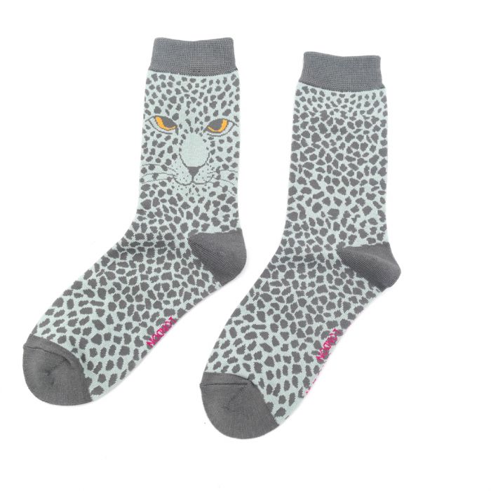 Miss Sparrow Bamboo Leopard Socks In Duck Egg