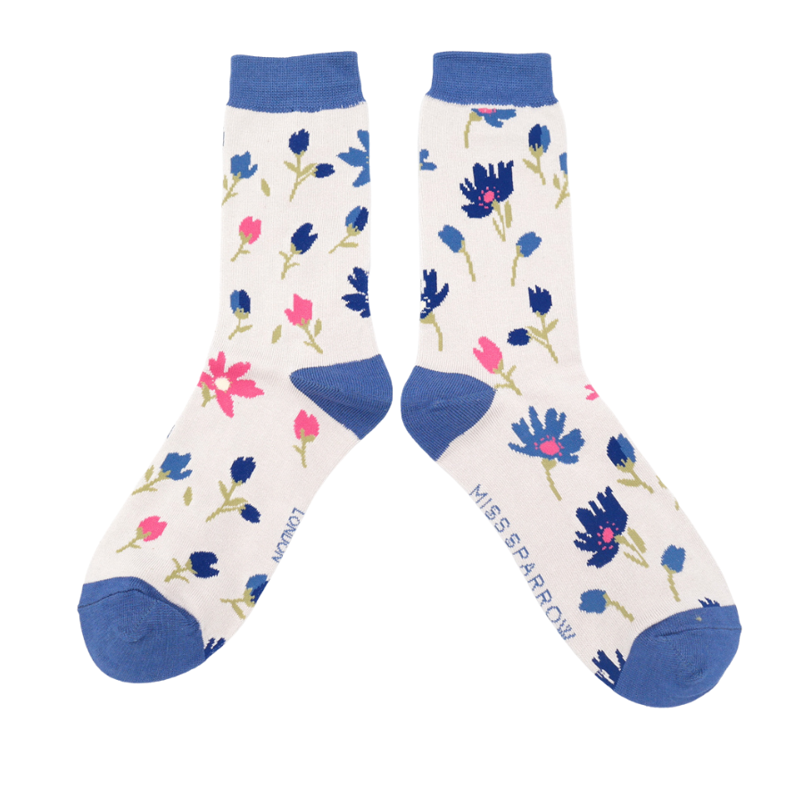 Miss Sparrow Bamboo Ditsy Floral Socks In Silver