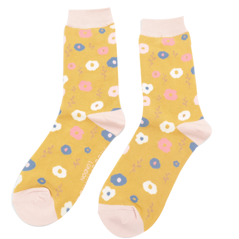 Miss Sparrow Bamboo Floral Pattern Socks (Yellow)