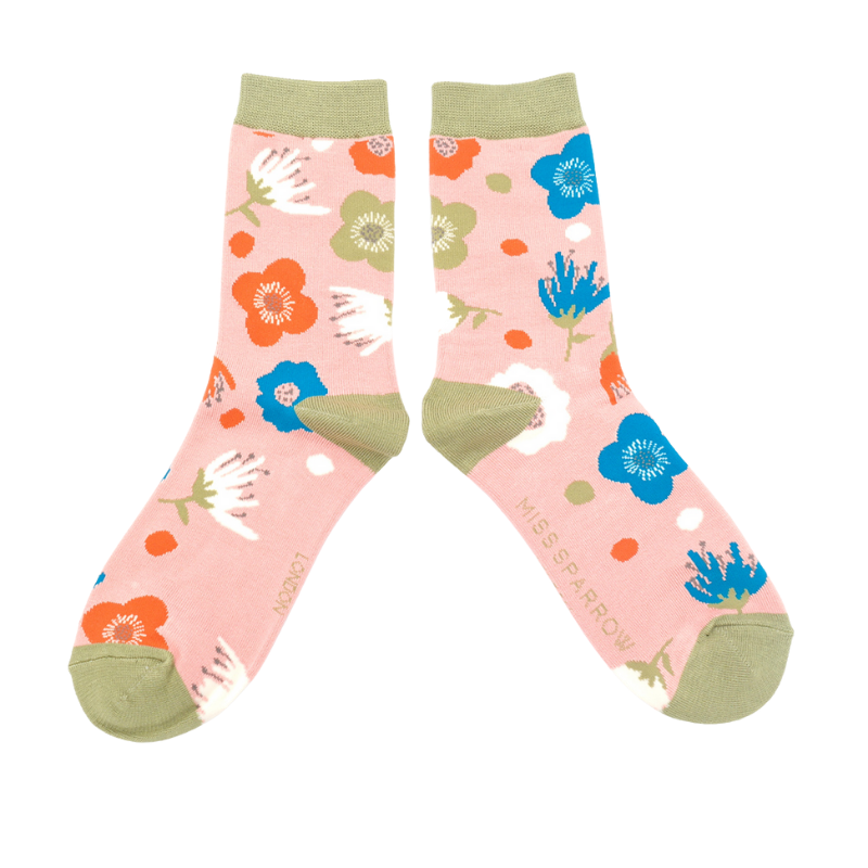 Miss Sparrow Bamboo Modern Floral Socks (Dusky Pink)