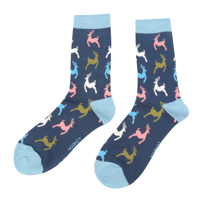 Miss Sparrow Bamboo Leaping Deer Socks (Navy)