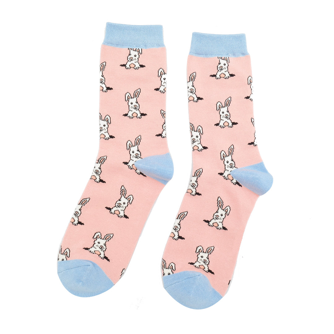 Miss Sparrow Bamboo Socks Peek a Bunnies (Dusky Pink)
