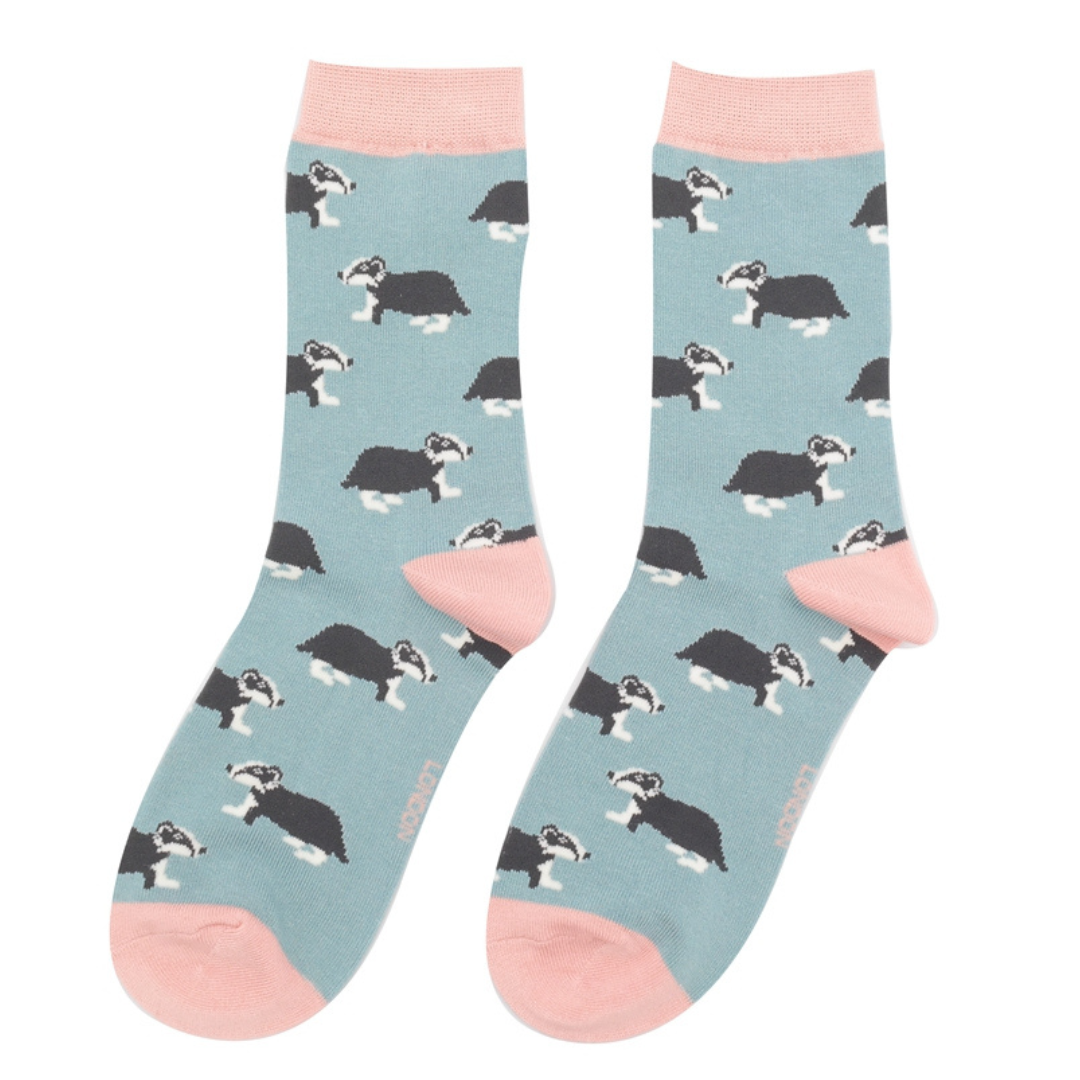 Miss Sparrow Bamboo Badger Socks (Duck Egg)