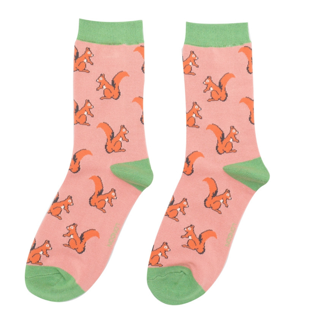 Miss Sparrow Bamboo Squirrel Socks (Salmon)