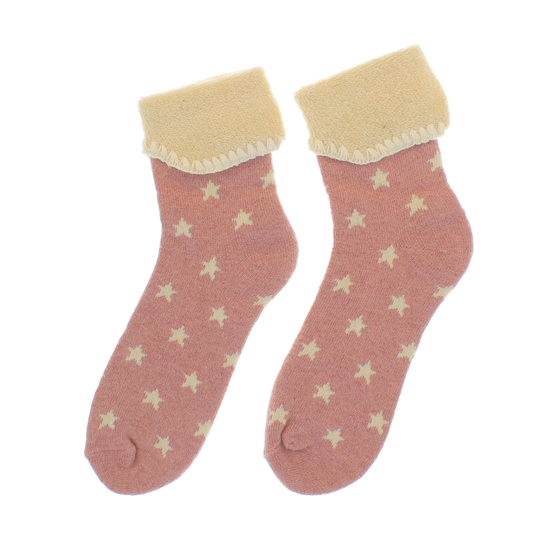 Cosy Cute Cuffed Star Socks Pink/Cream