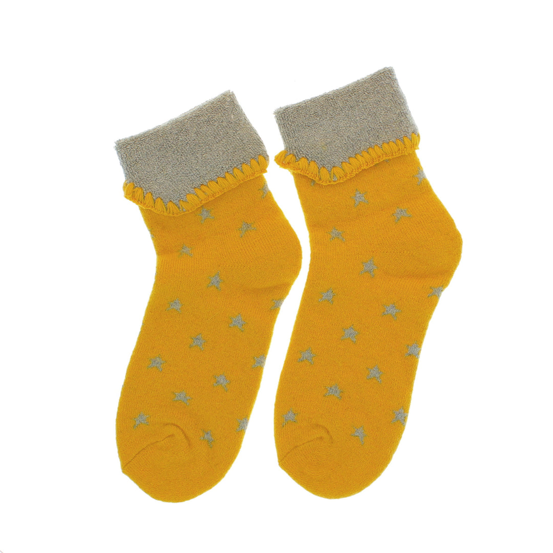 Cosy Cute Cuffed Star Socks Yellow/Grey