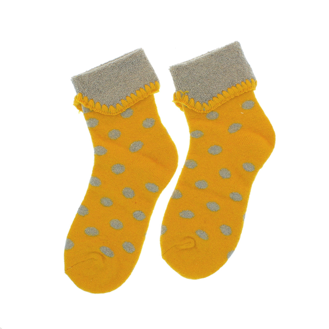 Cosy Cute Cuffed Spotty Socks Yellow/Grey