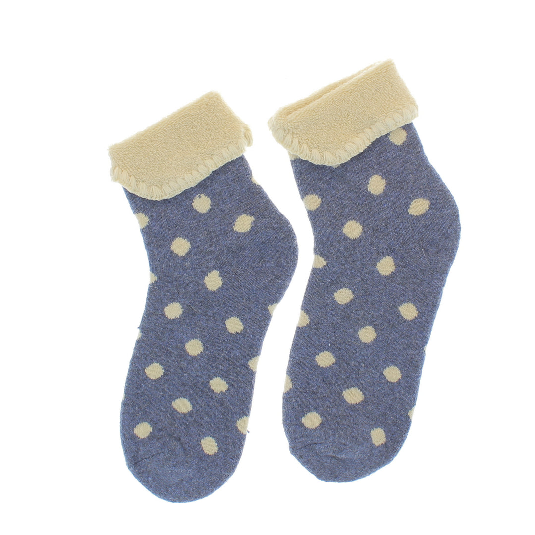 Cosy Cute Cuffed Spotty Socks Blue/Cream