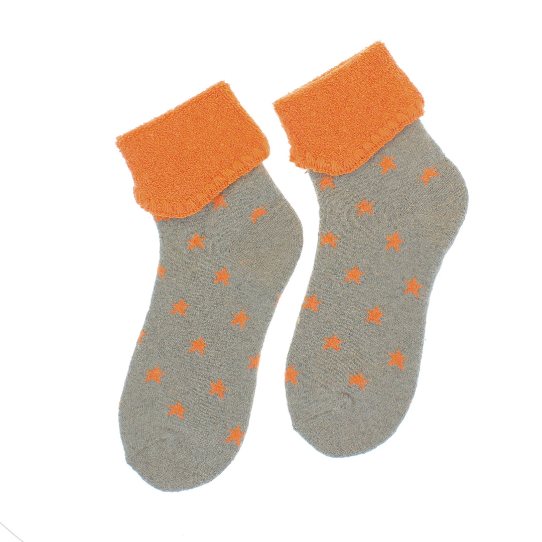 Cosy Cute Cuffed Star Socks Grey/Orange