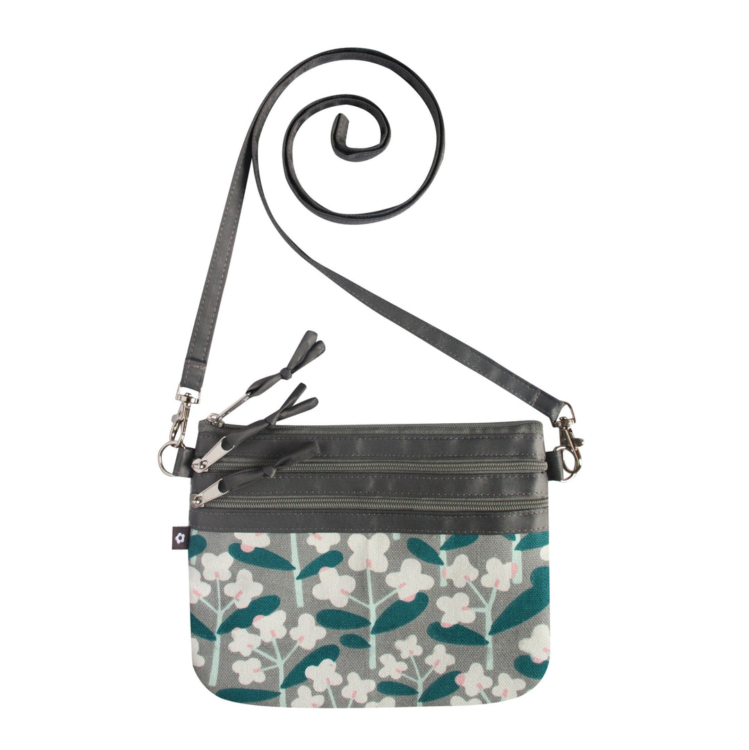 Grey Floral Canvas 3-zip Pouch Cross Body Bag by Earth Squared