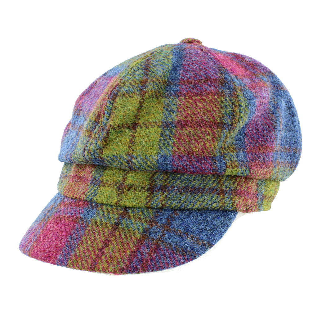 Glen Appin Ladies Harris Tweed Bakerboy Cap Multi Check