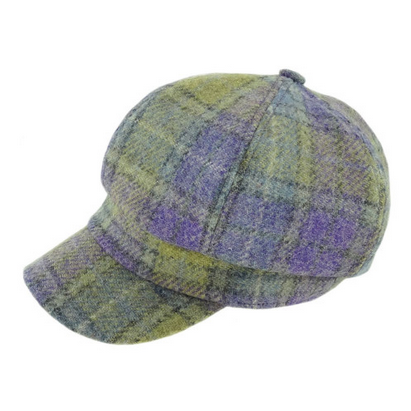 Glen Appin Ladies Harris Tweed Bakerboy Cap Lilac Green Check