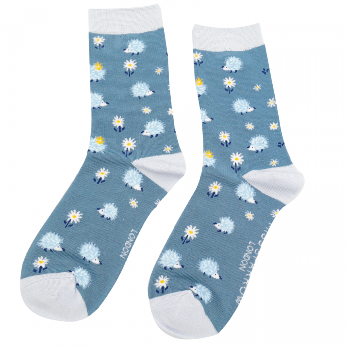 Miss Sparrow Bamboo Hedgehogs & Daisy Socks (Denim)
