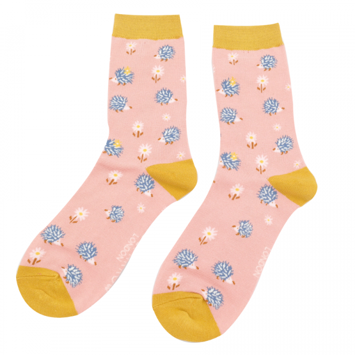 Miss Sparrow Bamboo  Hedgehogs & Daisy Socks (Dusky Pink)