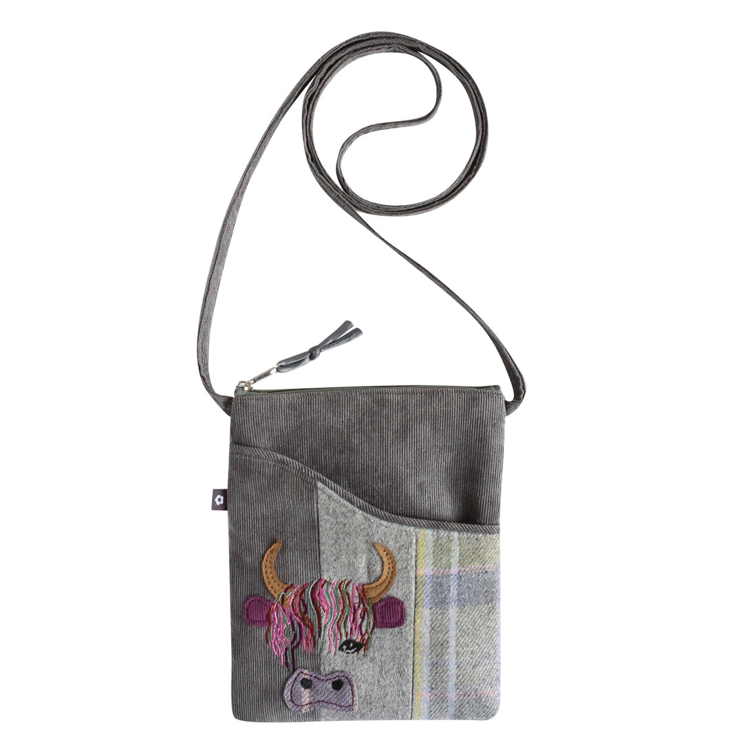 Grey Highland Cow Applique Sling Crossbody Bag From Earth Squared