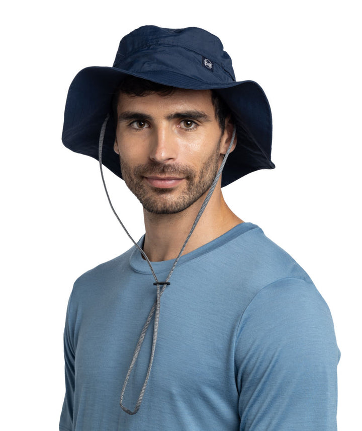 Buff Explore Booney UPF 50 Lightweight Packable Hat In Solid Navy