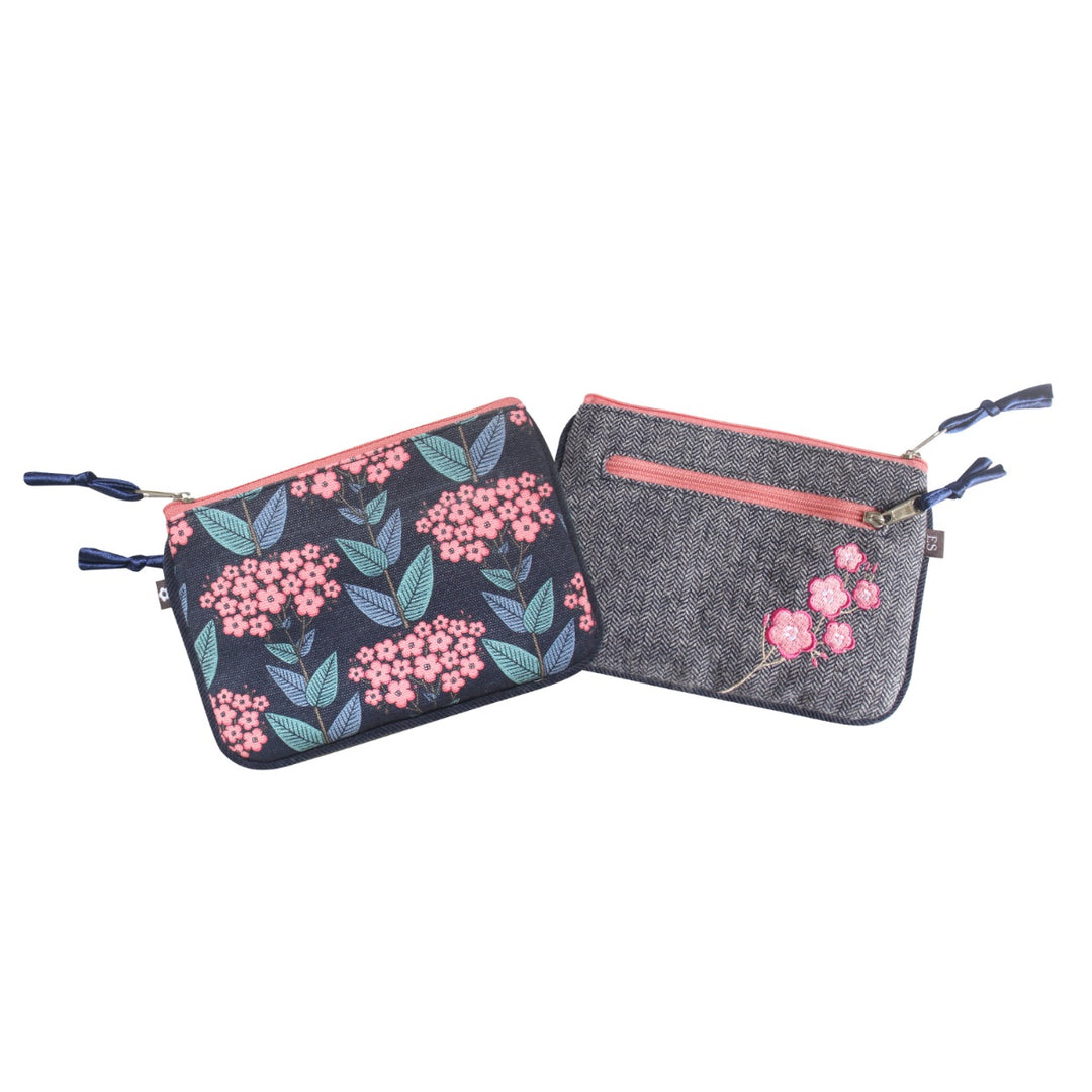 Navy Blossom & Herringbone Juliet Coin Purse by Earth Squared
