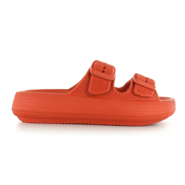 Ella Air Buckle Cushioned Lightweight Slip On Sandals In Orange