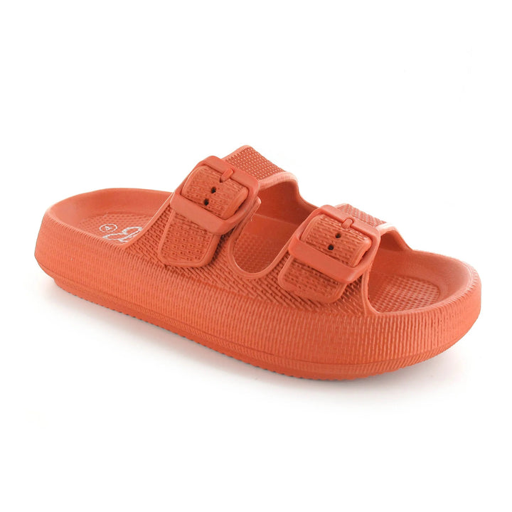 Ella Air Buckle Cushioned Lightweight Slip On Sandals In Orange