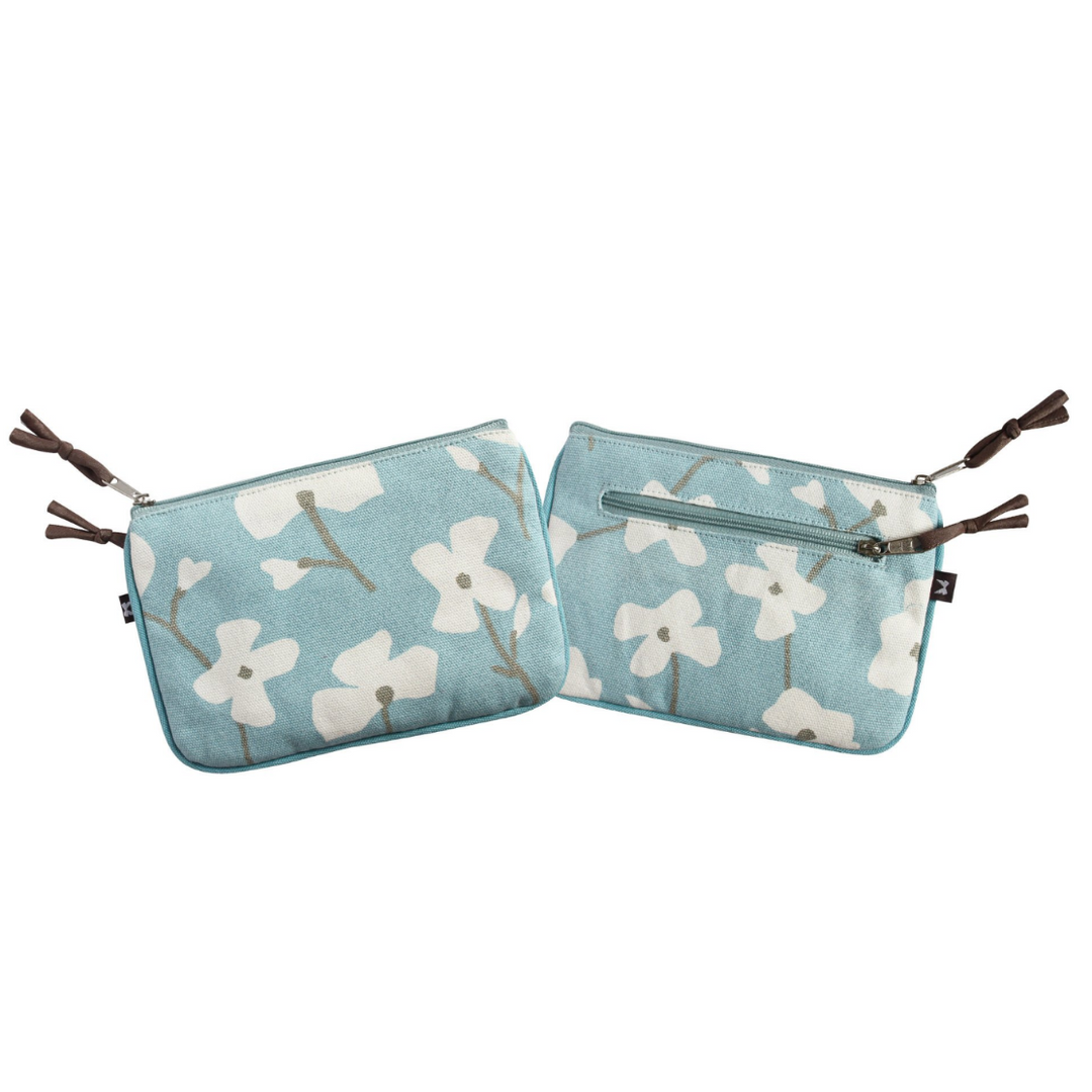 Light Blue Blossom & Herringbone Juliet Coin Purse by Earth Squared