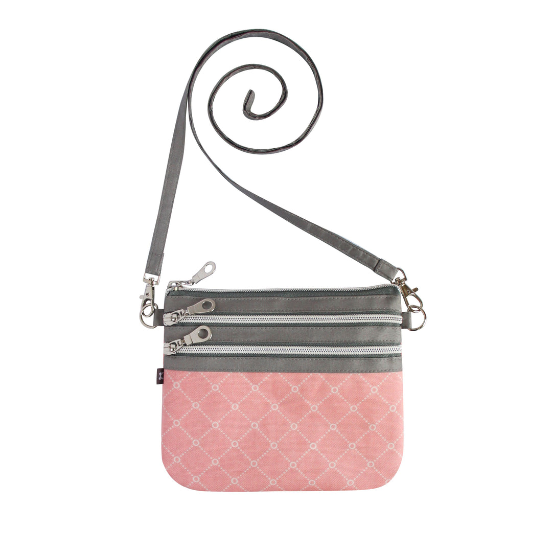 Pink Sorbet Oil Cloth 3-Zip Pouch Crossbody Bag by Earth Squared