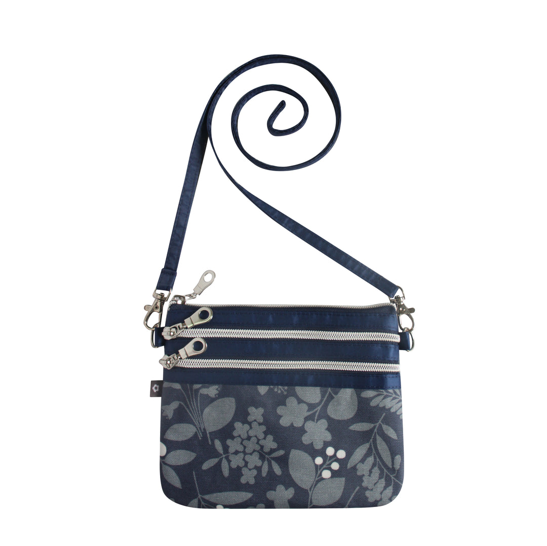 Navy Floral Oil Cloth 3-Zip Pouch Crossbody Bag by Earth Squared