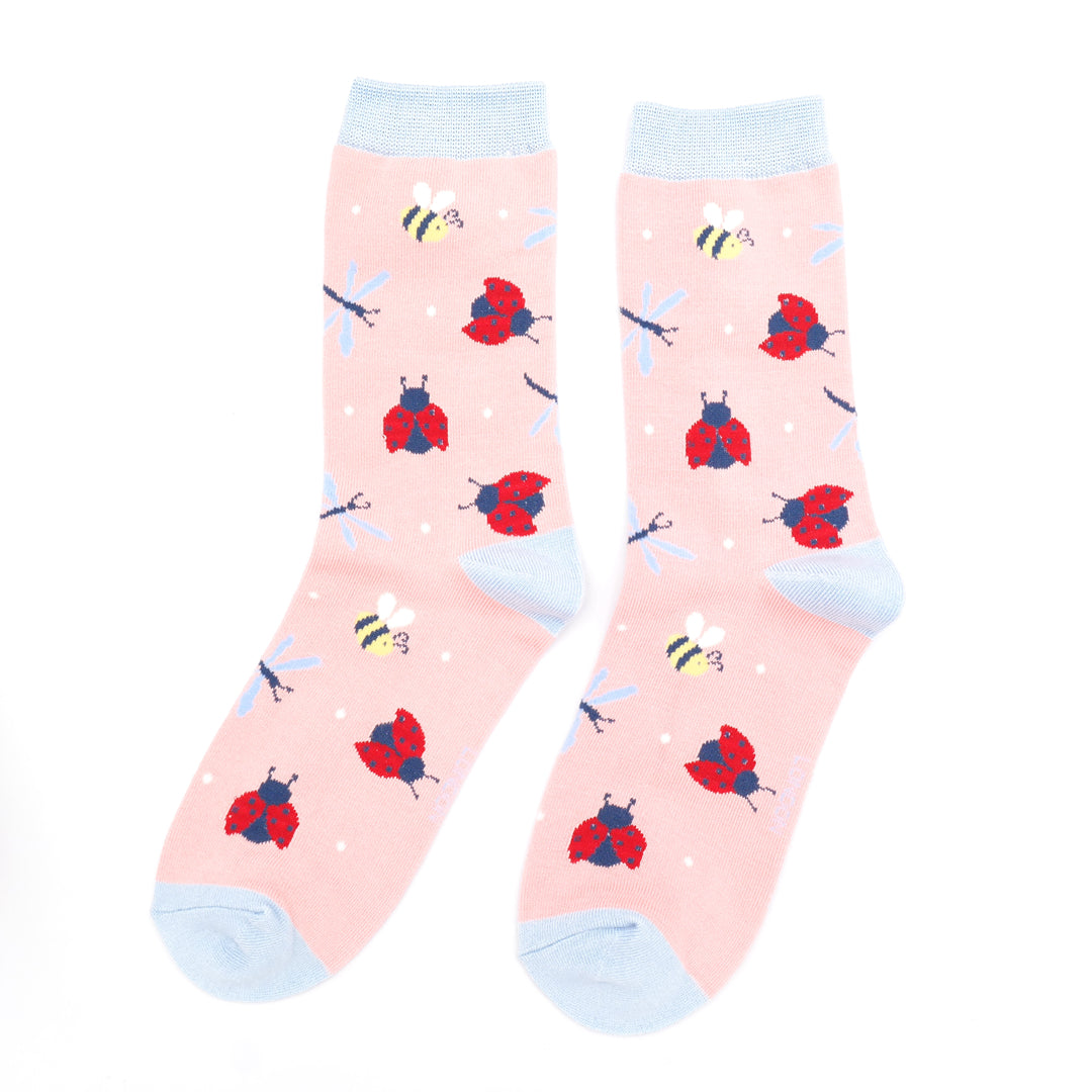 Miss Sparrow Bamboo Socks Love Bugs Dusky Pink