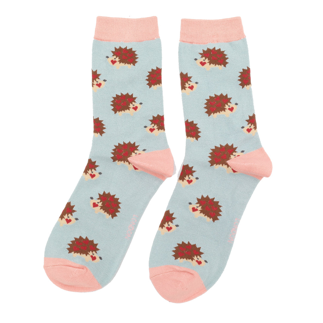 Miss Sparrow Bamboo Hearty Hedgehogs Socks (Duck Egg)