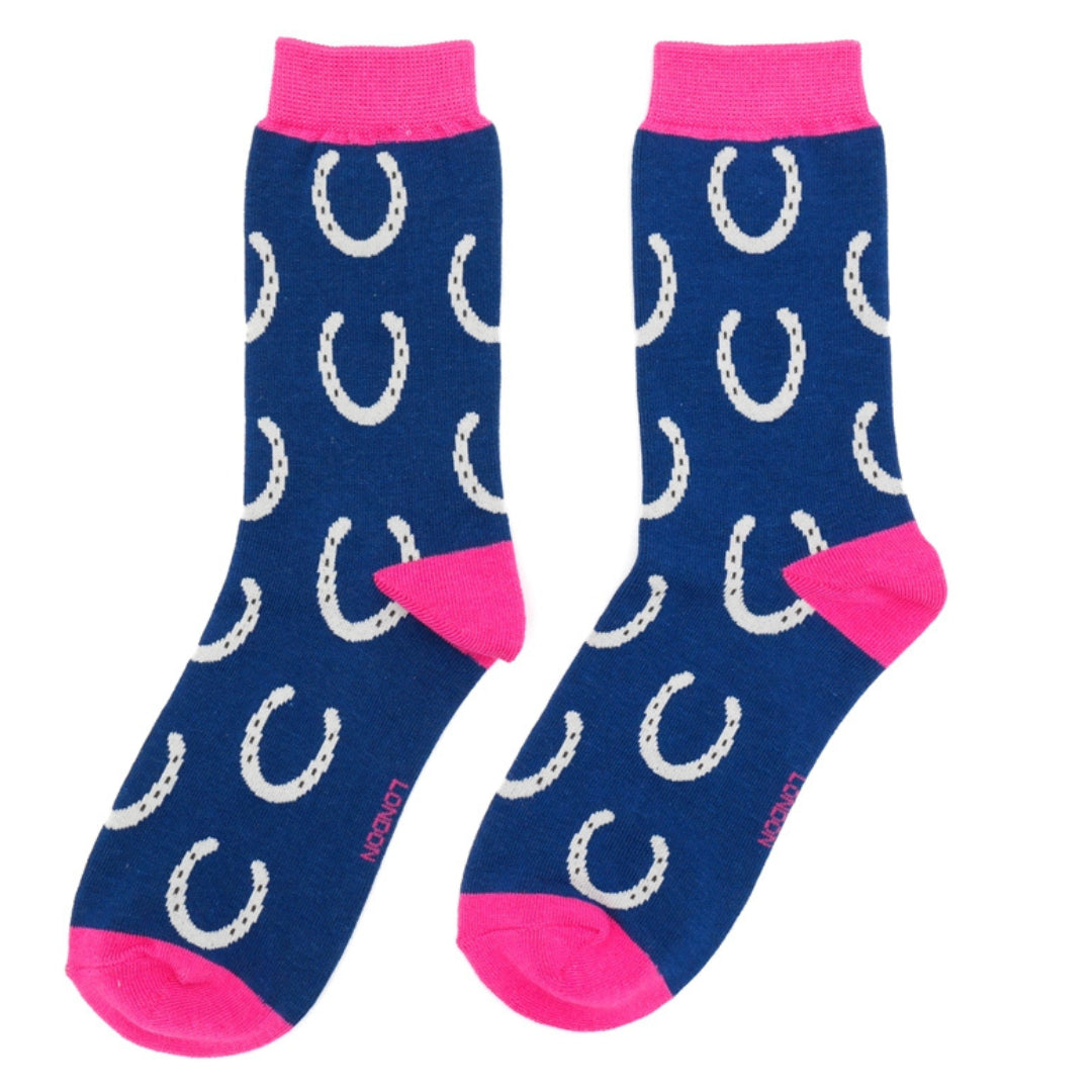Miss Sparrow Bamboo Socks Horseshoes Navy