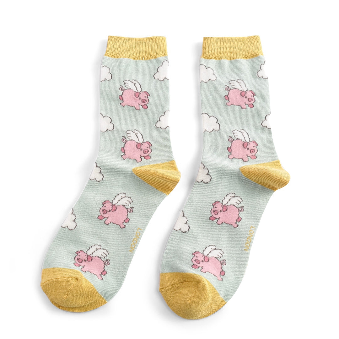 Miss Sparrow Bamboo Socks Flying Pigs in Duck Egg