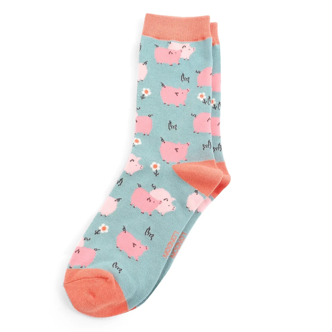 Miss Sparrow Bamboo Socks Pretty Pigs In Duck Egg