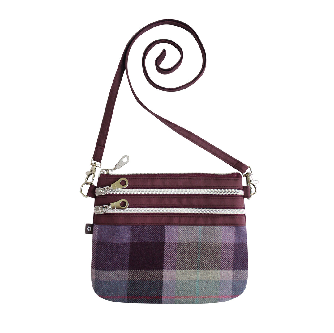 Carberry Purple Small Tweed 3-zip Pouch Cross Body Bag by Earth Squared