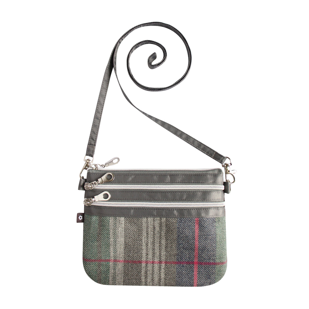 Drem Grey Small Tweed 3-zip Pouch Cross Body Bag by Earth Squared